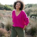 Blancheporte Volný pulovr s výstřihem do "V" mohérový na dotek fuchsie – Zboží Mobilmania