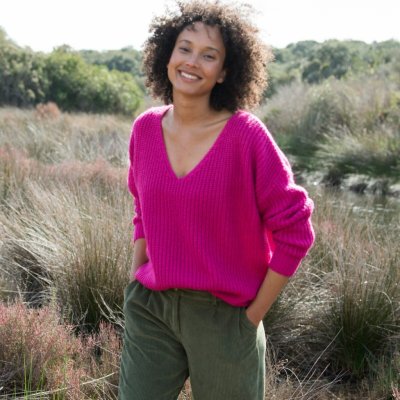 Blancheporte Volný pulovr s výstřihem do "V" mohérový na dotek fuchsie – Zboží Mobilmania