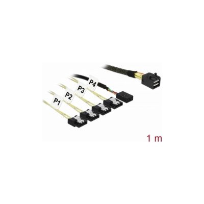 Delock Kabel Mini SAS HD SFF-8643 > 4 x SATA 7 Pin + Sideband 1 m Metall – Zboží Mobilmania