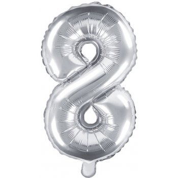 PartyDeco Fóliový balónek číslo 8 stříbrný 35 cm
