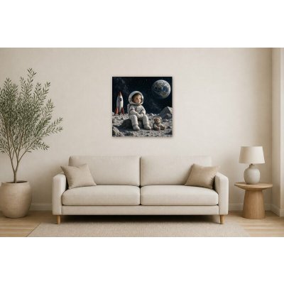 Obraz na plátně – Malý astronaut s plyšovým kamarádem 80 × 80 cm – Hledejceny.cz