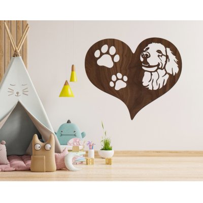 WOODENY Dřevěný obraz na zeď - pes v srdci Vyberte velikost:: šířka 30cm x výška 26cm, Vyberte dekor: Ořech – Zboží Mobilmania