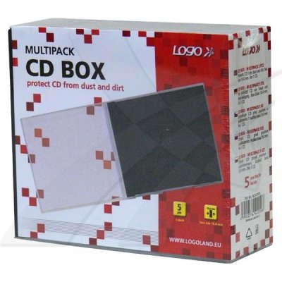Box na 1ks CD, 10,4mm, průhledný, černý tray, 5-pack, Logo – Hledejceny.cz