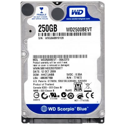 WD Scorpio Blue 250GB, 2,5", SATAII, 8MB, 5400rpm, 12ms, WD2500BEVT – Hledejceny.cz