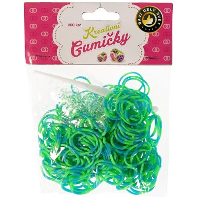 Loom Bands pletací gumičky pruhované zeleno-modré 200ks + háček – Sleviste.cz