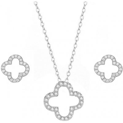 Grace Silver Jewellery souprava šperků se zirkony Čtyřlístek SET2072-N000034B-E000187B Stříbrná – Zboží Mobilmania