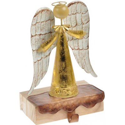 UNIPAP anděl plech + dřevo s háčkem 24cm zlatý 8885793 164950