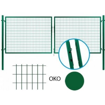 Brána dvoukřídlá, zelená, svařovaná výplň, OKO, SOLID 3605 x 950 mm, balení 1 ks