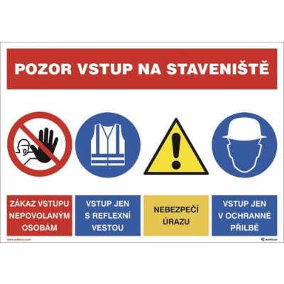 Pozor vstup na staveniště, bezpečnostní tabulka, sdružená, A4 – Zbozi.Blesk.cz