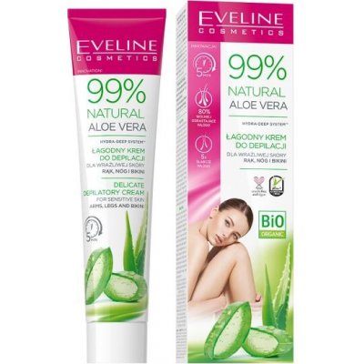 Jemný krém pro depilaci citlivé pokožky nohou, paží a bikin - Eveline Natural Aloe Vera Depilatory Cream – Sleviste.cz