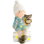 MagicHome Postavička Vánoce Chlapeček sedí na taburetce se sovičkou 1 LED polyresin – Hledejceny.cz