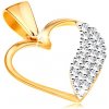 Přívěsky Šperky Eshop Dvoubarevný přívěsek ve zlatě obrys srdce, široká vlnka z čirých zirkonů S3GG195.04