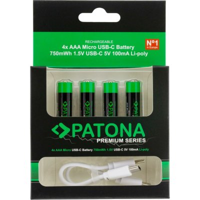 PATONA nabíjecí baterie AAA/LR03 Li-Pol 500mAh 1,5V s USB-C nabíjením, 4ks v balení | Zboží Auto