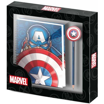OEM Poznámkový blok s propiskou Marvel: Captain America Patriot set 2 kusy (blok 14,8 x 19 cm)