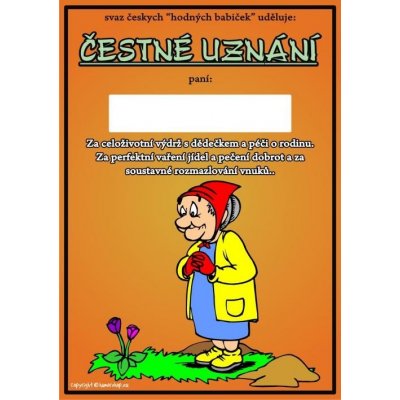 Čestné uznání Svaz hodných babiček – Hledejceny.cz