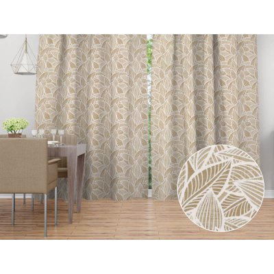 Biante Dekorační závěs Leona LN-168 Bílé listy na světle hnědém 130x200 cm – Hledejceny.cz