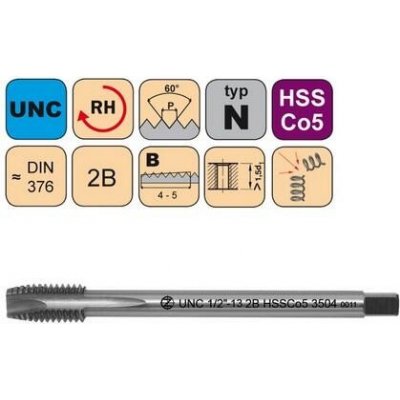 NÁSTROJE CZ Závitník strojní UNC 5/8"-11 2B HSSCo5 DIN 376 B - 3504 - CZZ3504-UNC-5/8"-11-2B – Hledejceny.cz