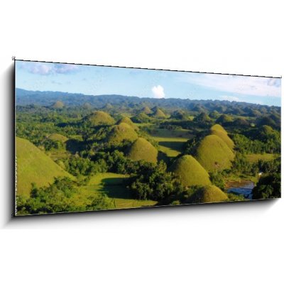Skleněný obraz 1D panorama - 120 x 50 cm - chocolate hill in aerial view, Bohol Philippines čokoládový kopec v leteckém pohledu, Bohol Filipíny – Hledejceny.cz