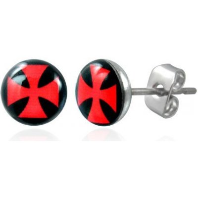 Šperky eshop z oceli čirá glazura červený maltézský kříž na černém podkladu SP51.10