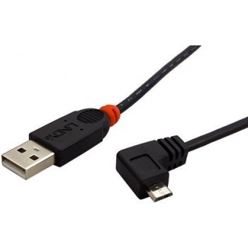 Lindy 31975 USB 2.0, USB A(M) - micro USB B(M), lomený 90° vlevo, 0,5m