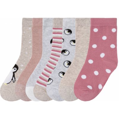 LUPILU Dívčí ponožky BIO, 7 párů tučňák / šedá / světle růžová