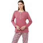 Dámské bavlněné pyžamo Vamp s knoflíkovou légou 23210 pink wood – Sleviste.cz