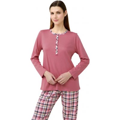 Dámské bavlněné pyžamo Vamp s knoflíkovou légou 23210 pink wood – Sleviste.cz