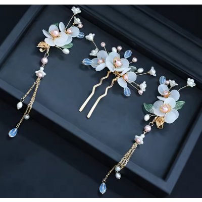 B-TOP Květinová vlasová souprava se zlatými řetízky – 2 pinetky a hřebínek – Zboží Mobilmania