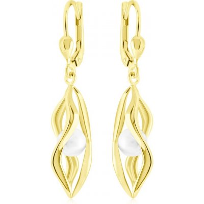 Gemmax Elegantní zlaté visací náušnice s perlou nadčasová krása a luxus GLEYP-03337 – Zboží Mobilmania