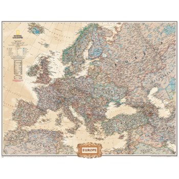 National Geographic Evropa - nástěnná mapa Executive 118 x 92 cm Varianta: bez rámu v tubusu, Provedení: laminovaná mapa v lištách