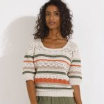 Pruhovaný ažurový pulovr s rukávy k loktům režná khaki – Zbozi.Blesk.cz