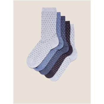 Marks & Spencer Sada pěti párů dámských puntíkovaných ponožek v modré
