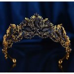 B-Top korunka Tiára do vlasů Ice Queen s černými krystaly pozlacená – Zboží Mobilmania