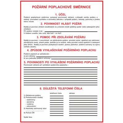 Požární poplachová směrnice plast 0,5mm A3 (420 x 297 mm) – Zboží Mobilmania