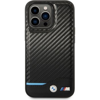 Pouzdro BMW M PU Carbon Blue Line iPhone 14 Pro černé