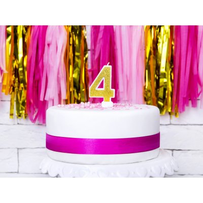 PartyDeco Narozeninová svíčka 4 zlatá 7cm – Zboží Dáma