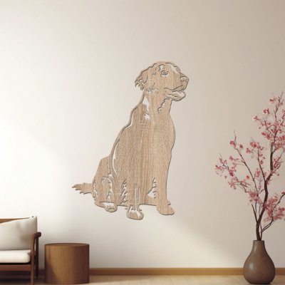 dřevo života Dřevěný obraz psa Flat coated retriever Rozměry (cm): 30x40, Barevný vzor: Světlý dub – Zboží Mobilmania
