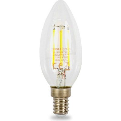Tesla žárovka LED filament svíčka E14, 4,2W, denní bílá