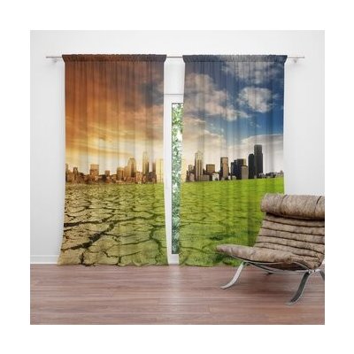 Sablio Závěs Vyprahlá zem před mrakodrapy: 2ks 140x250cm – Zboží Mobilmania