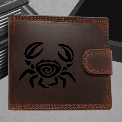 Pánská kožená peněženka s tvým vlastním jménem, monogramem a znamením zvěrokruhu Rak Luxusní peněženka Premium Dante