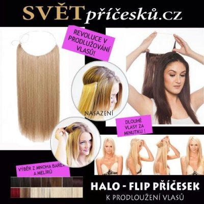 Flip in halo vlasy - rovné - příčesek k prodloužení vlasů #2/33 - hnědá s nádechem mahagon – Zbozi.Blesk.cz