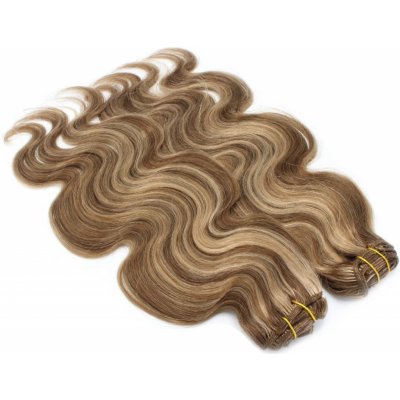 Deluxe clip in vlasy vlnité 100% lidské REMY 50cm tmavý melír – Hledejceny.cz