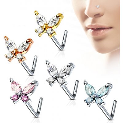 Šperky4U zahnutý piercing do nosu motýlek N0082-C – Zboží Dáma