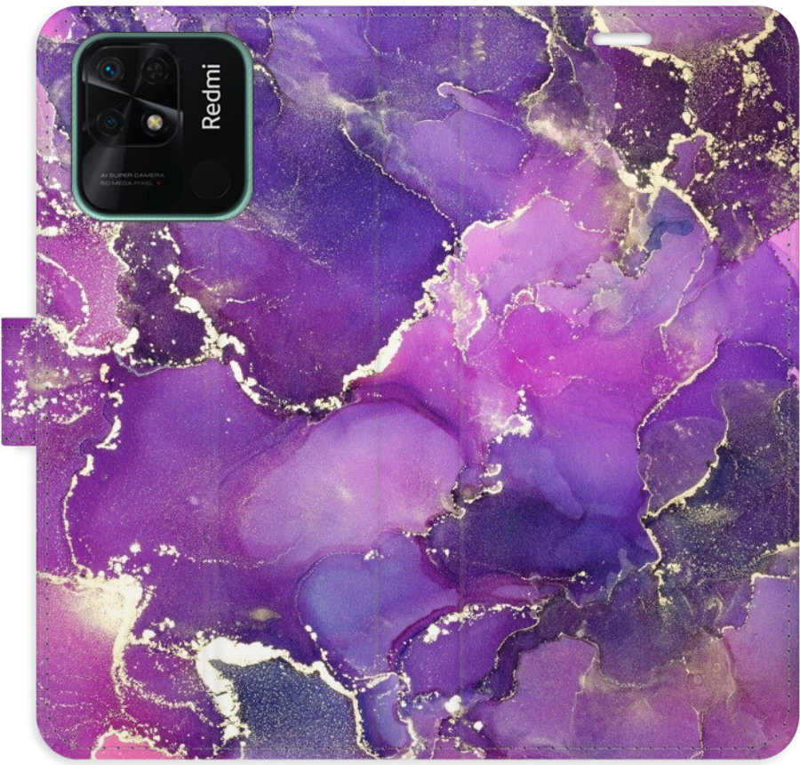 Pouzdro iSaprio Flip s kapsičkami na karty - Purple Marble Xiaomi Redmi 10C