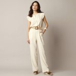 Jednobarevný dlouhý overal s příměsí lnu pískový – Zboží Dáma