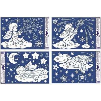 Anděl Okenní fólie bílá andílci na mráčku s glitry 27 x 20 cm – Hledejceny.cz