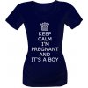 Těhotenské a kojící tričko Tričko s potiskem keep calm I'm pregnant and it's a boy dámské Navy