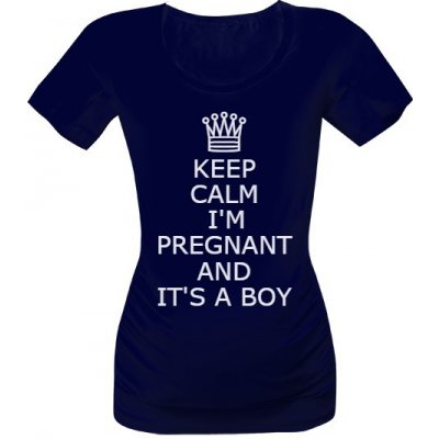 Tričko s potiskem keep calm I'm pregnant and it's a boy dámské Navy – Zboží Mobilmania