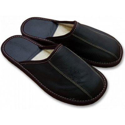 Ovčí Věci pánské luxusní kožené pantofle s ovčí vlnou merino černá – Zboží Dáma