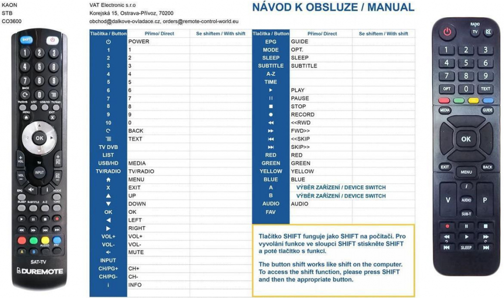 Dálkový ovladač KAON Freesat, UPC, C03600, KSTB6077